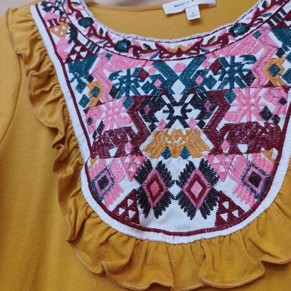Yellow Boho Ruffle Embroidered Top S Boho Hailey and Co. - Picture 5 of 11